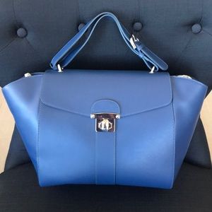 Navy blue Italian leather handbag